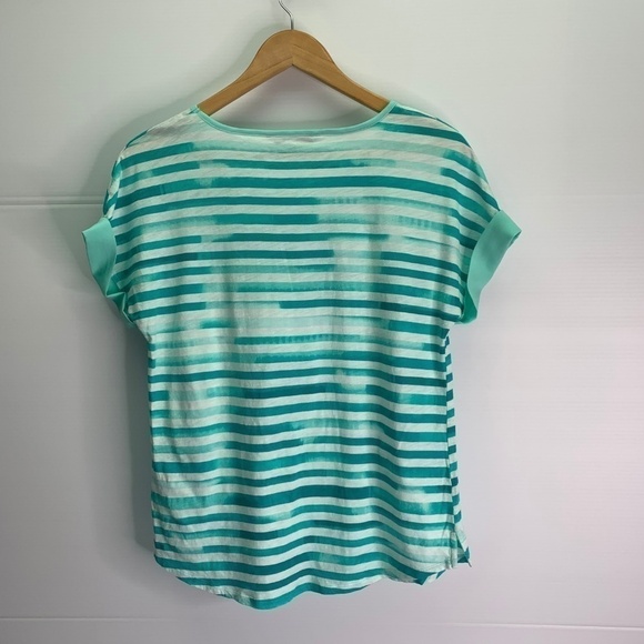 Adrienne Vittadini Green Striped Short Sleeve Tee - Picture 8 of 8